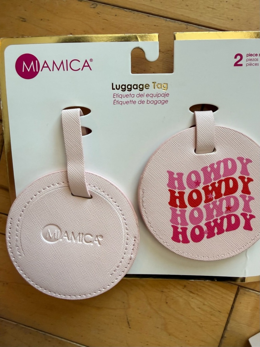 Miamica Pink Round Luggage Tag Set - 'Howdy' Graphic